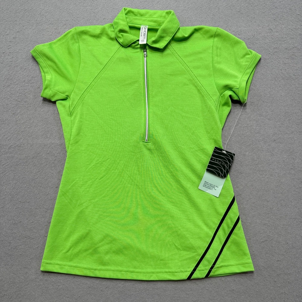 NEW InPhorm Polo‎ Shirt Women's XS Lime Green Half Zip Short Sleeve Activewear